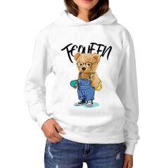 Kapşonlu Cepsiz Beyaz Sweatshirt